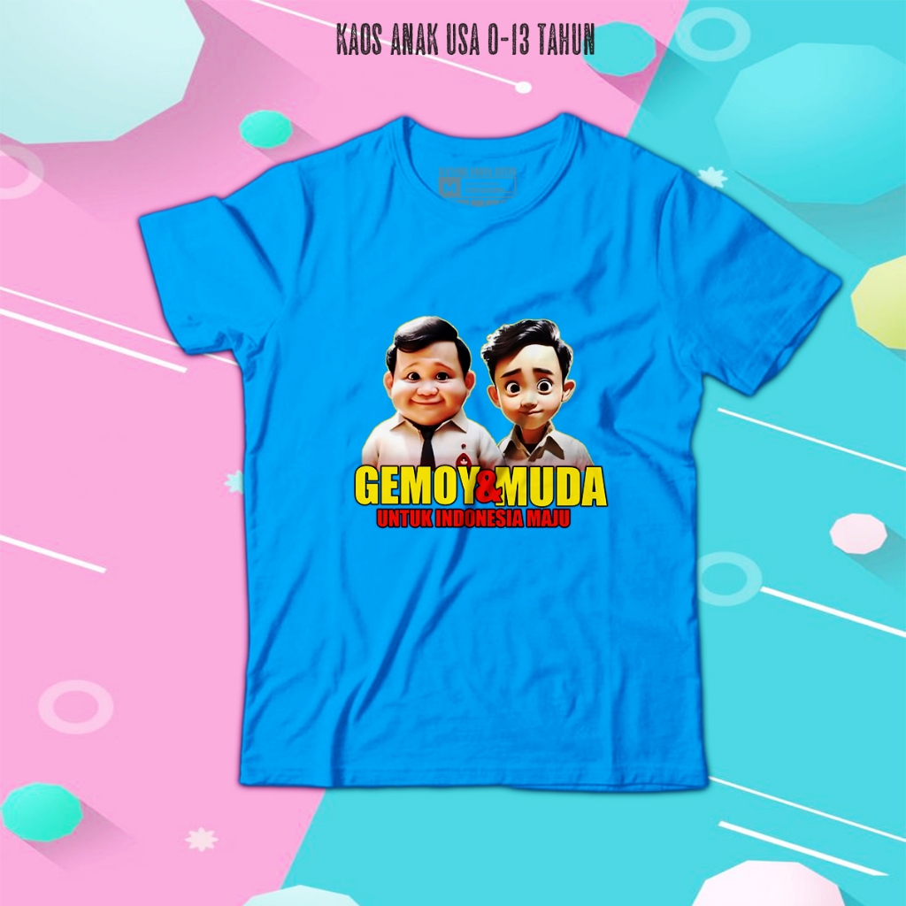 Kaos anak Prabowo Gibran Gemoy Indonesia Maju Baju Prabowo Bersama Gemoy Bahan Tebal