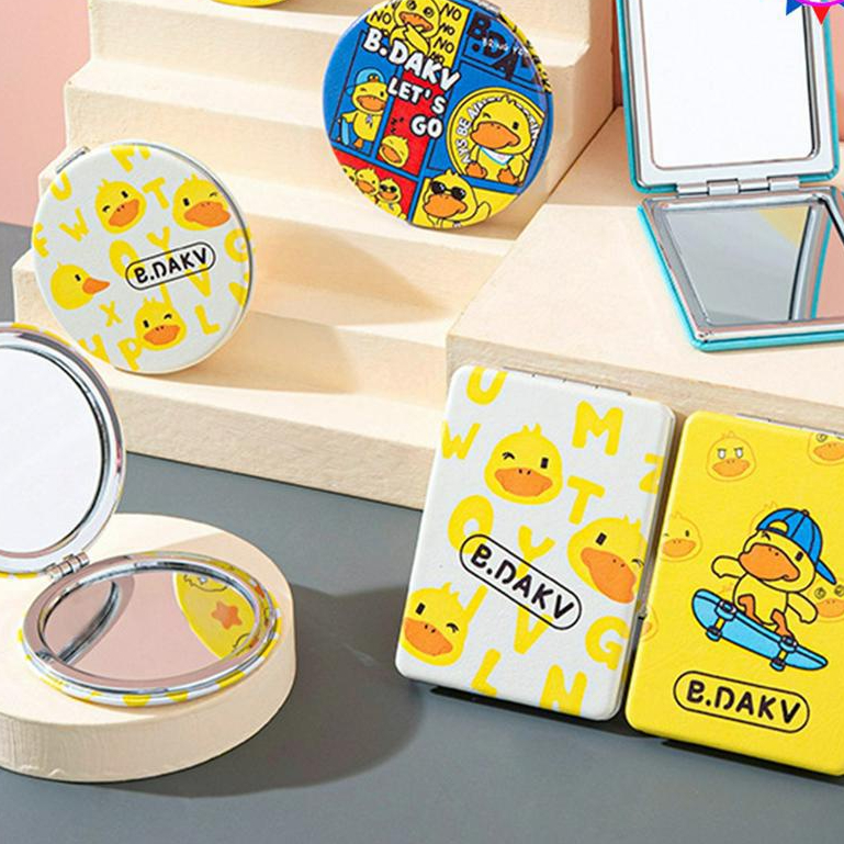 Cermin Lipat Mini Dua Sisi Model Petak & Bulat Karakter Cermin Rias Pesegi Bulat Saku Warna Pastel K