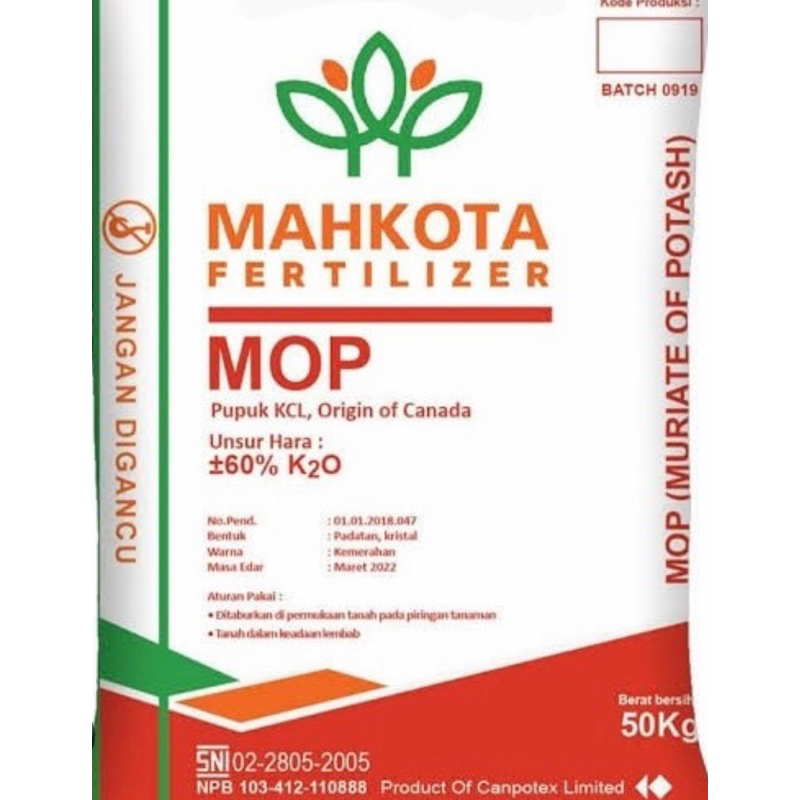 Pupuk KCL Mahkota 1 Sak - 50 KG