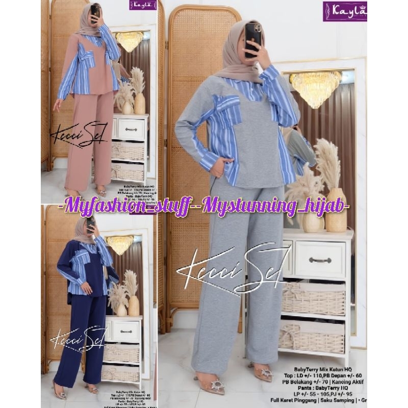 KECCI SET By Kayla | Setelan Tunik Blouse Top Celana Pants Wanita Bahan Babyterry Mix Katun HQ LD ± 