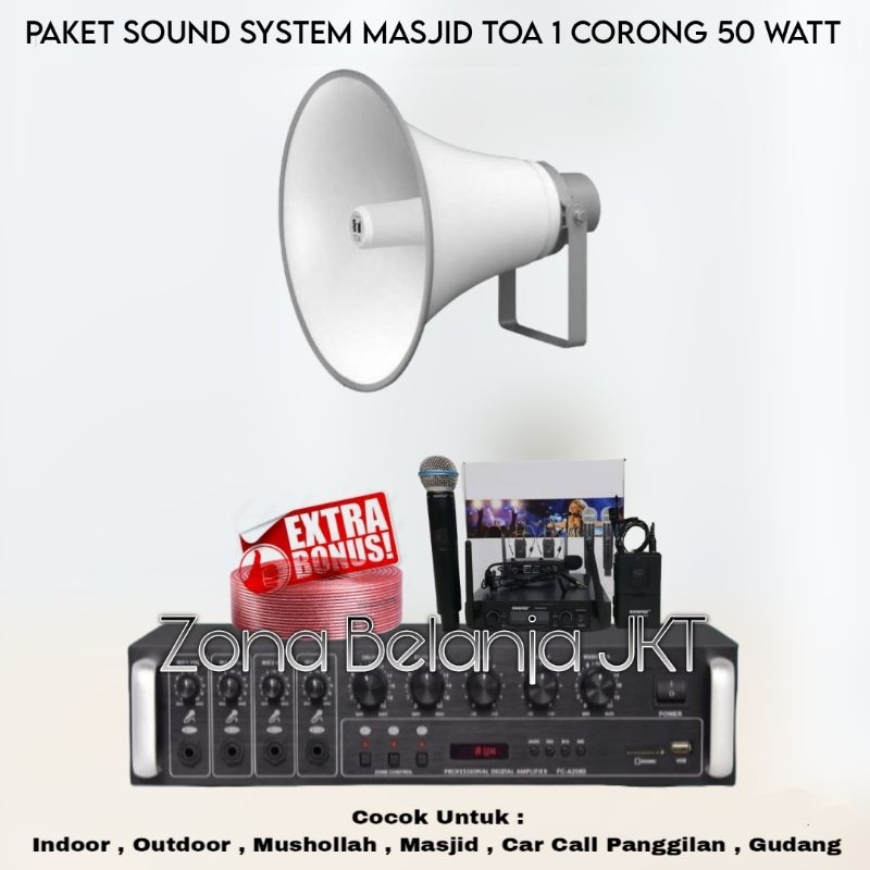 PAKET SOUND SYSTEM TOA MASJID MUSHOLA 1 CORONG TOA 50 WATT AMPLIFIER USB BLUETOOTH MIC WIRELESS ORIG