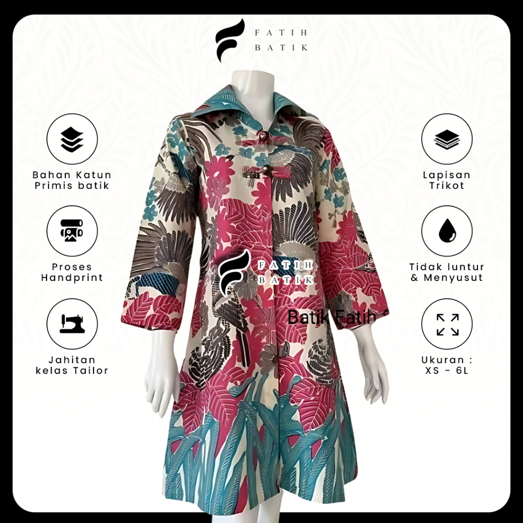 Tunik Batik Wanita Vanesia Atasan Batik Motif Daun Pink Lapis Trikot Premium