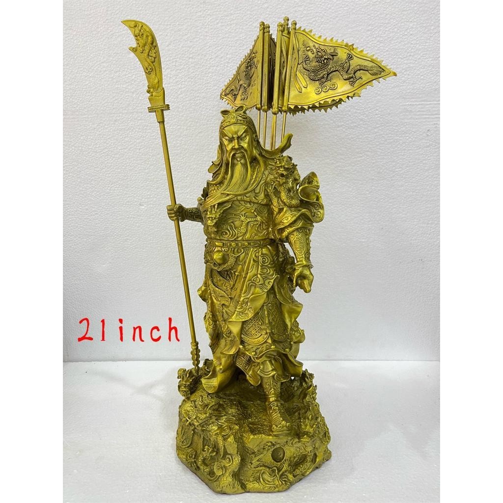 patung dewa kwan kong berdiri 9 naga - 21 inch - kuningan - 23