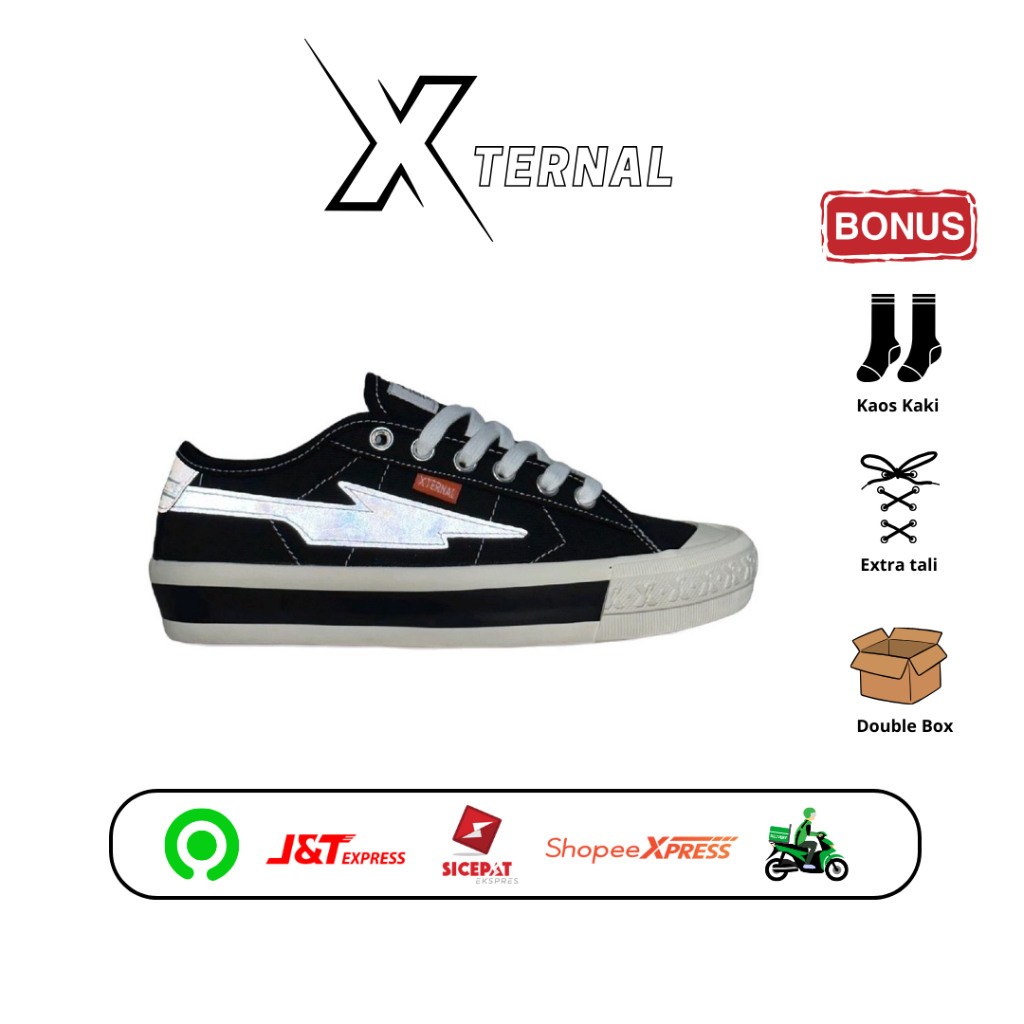 Sepatu XternalStepSure - Xternal Mitterns Storm Low Black White Reflective Kasual Kanvas Sneakers