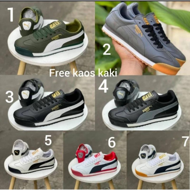 PUMA ROMA CLASSIC SIZE 39 - 43 SEPATU OLAHRAGA PRIA SINTESIS PUTIH HITAM MERAH