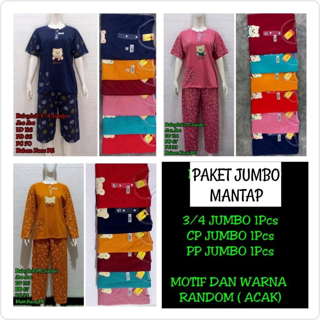 ( Paket Jumbo Mantap ) Dapat 3 Baju  Setelan  Wanita  Dewasa Babydoll Oversize Muat BB 80 Bahan Kaos