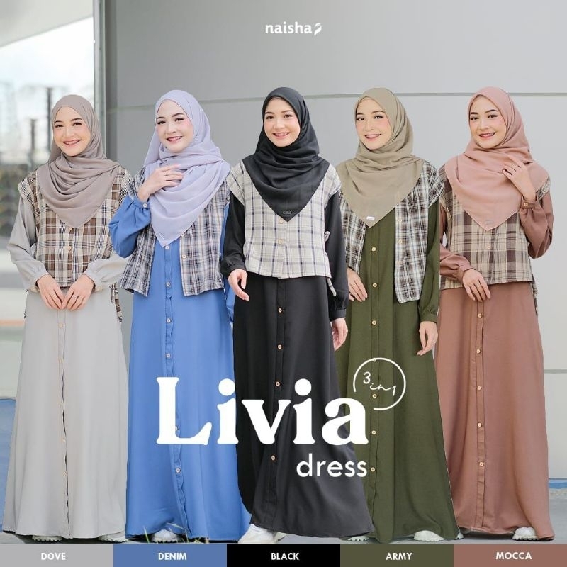 NAISHA OFFICIAL - READY STOCK Livia Dress 3 in 1 -  Gamis Vest Rompi Kotak Lepas Pasang - Gamis Keki