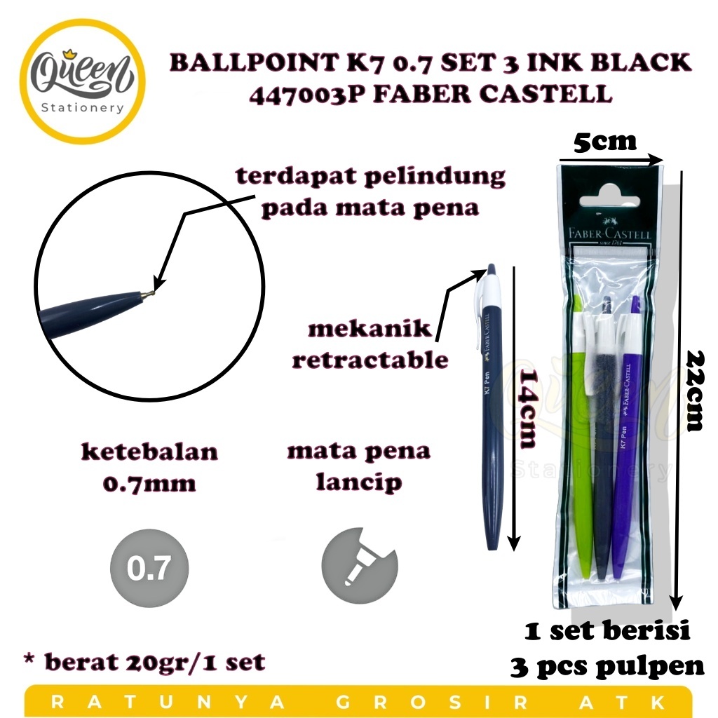 

1 SET BALLPOINT K7 0.7 SET 3 INK BLACK 447003P FABER CASTELL PENA BOLPEN BOLPOIN PULPEN