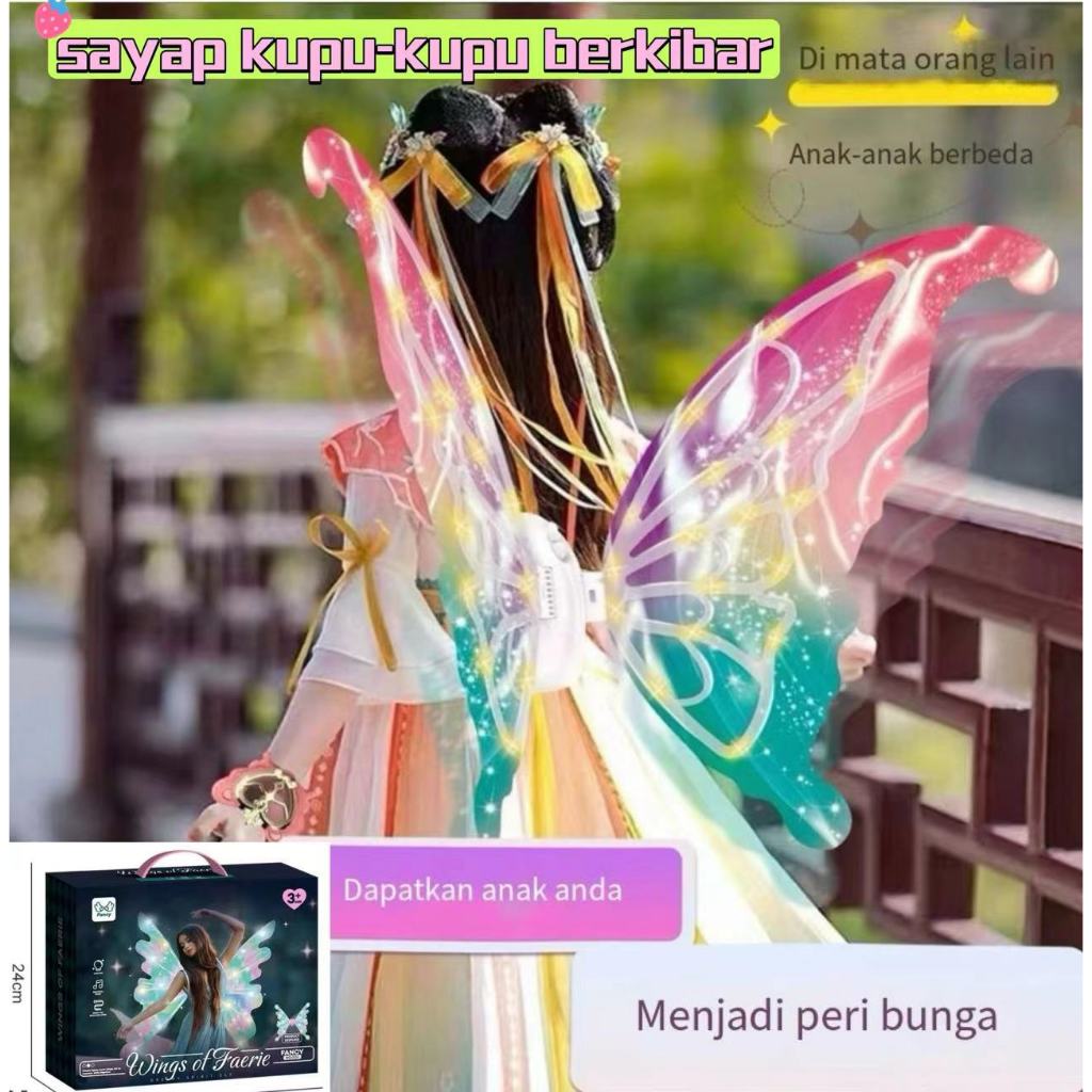 ✿Monstek✿【READY】Anak Elektronik Kupu-kupu led Simulasi Sayap Malaikat Sayap Peri Bulu Mainan Bercaha