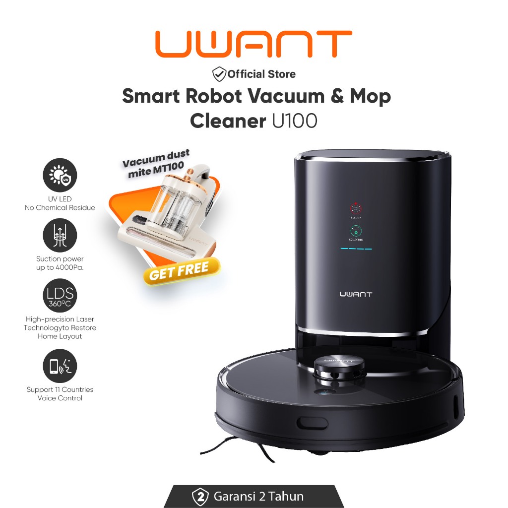UWANT U100 Robot Vacuum Cleaner Mop Vacum  Penyedot Debu  Pel Robot Cerdas