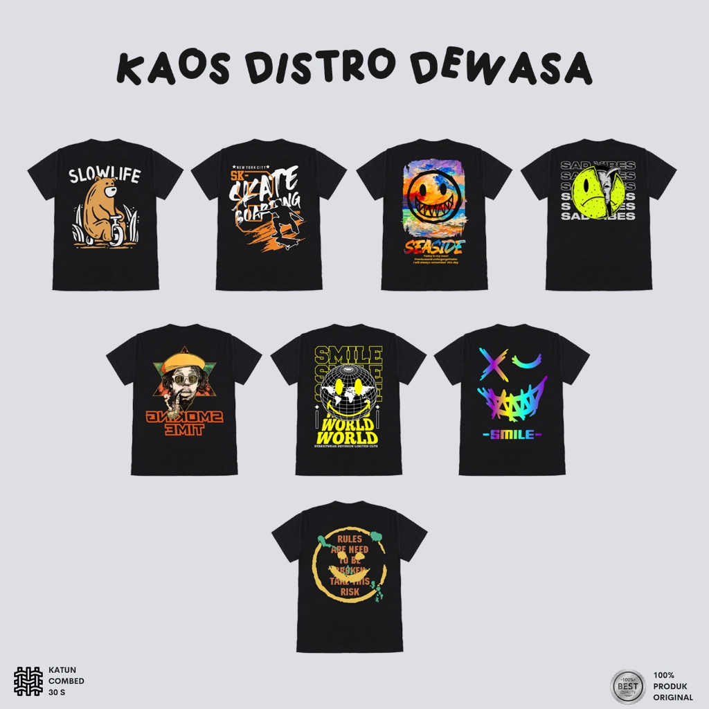 Kaos pria & Wanita Baju Distro Bahan Katun Unisex Lengan Pendek Murah Halus Nyaman Warna HITAM Rules