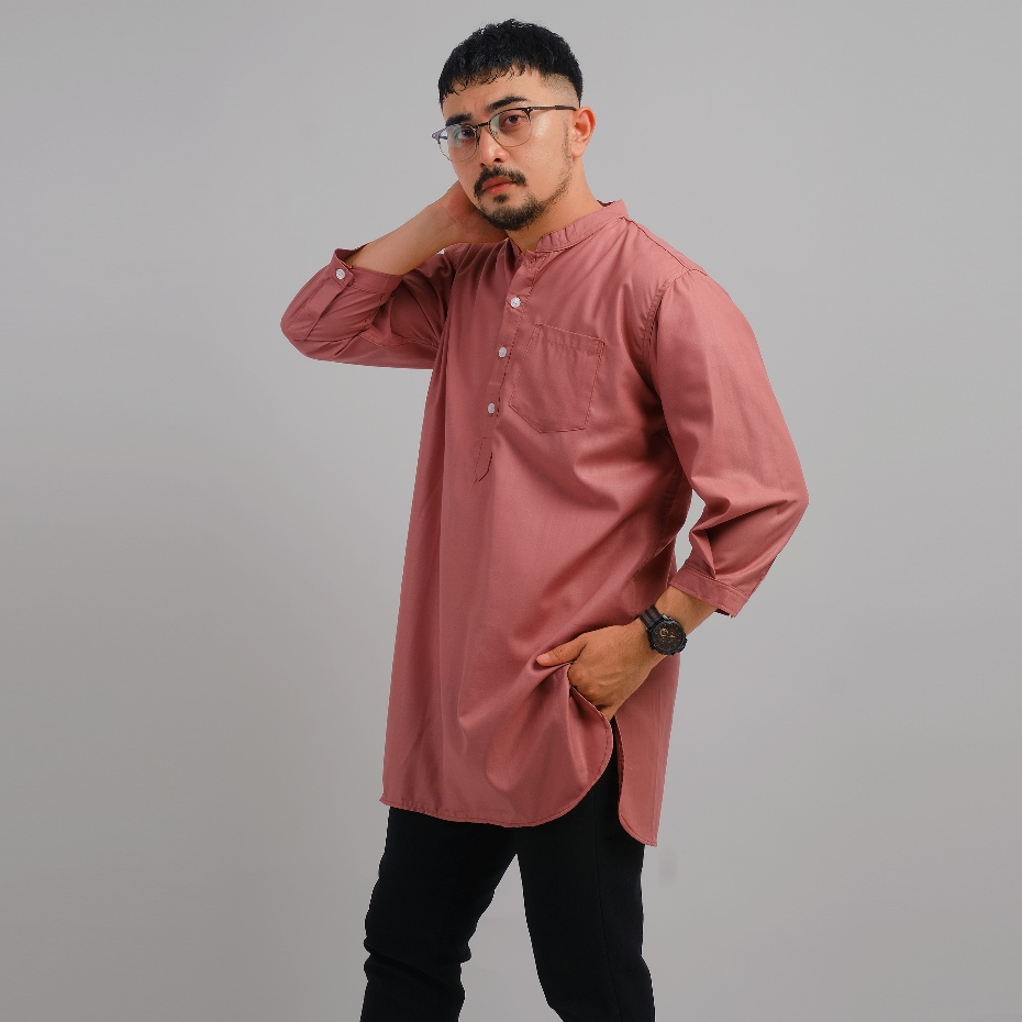 DGM Baju Koko Pria Toyobo Lengan 3/4 Polos Premium Peach Koko Kurta 1651