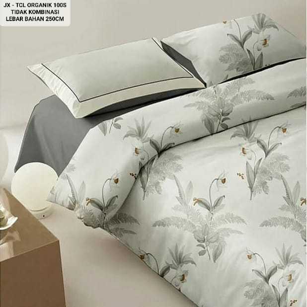 Sprei Set Sutra Organik 100s Serat Bamboo Motif Polos Bunga Aesthetic Size King Single Double Bed - 