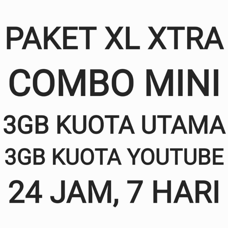 Paket XL Xtra Combo Mini 6GB Internet Data Kuota Bonus 7 Hari 24 Jam Minggu Seminggu Mingguan All Ne