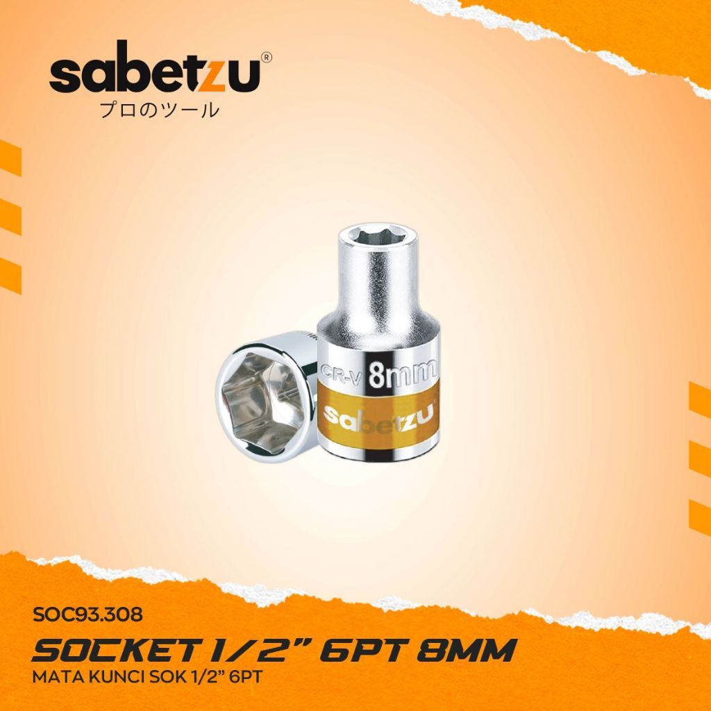 SABETZU 1/2" Kunci Mata Shock Sok 6PT 8mm Mata Kunci Shock Impact Socket 1/2 inch Mata Kunci Sok Sho