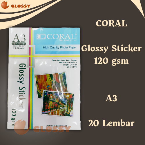 

Sy CORAL Glossy Sticker A3 120 gsm Kertas Stiker Glossy Photo