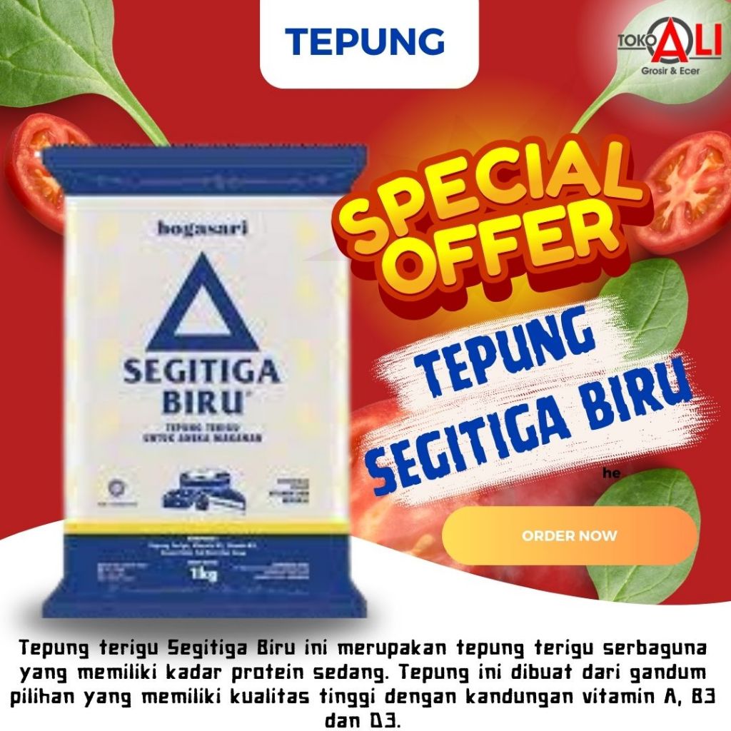 

Tepung terigu segitiga biru 1 kg/protein sedang/kemasan bening