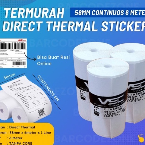 

Ready Stok LABEL DIRECT THERMAL STIKER 5MM X 5M LABEL CONTINUOUS UNTUK CETAK PRINTER POS THERMAL