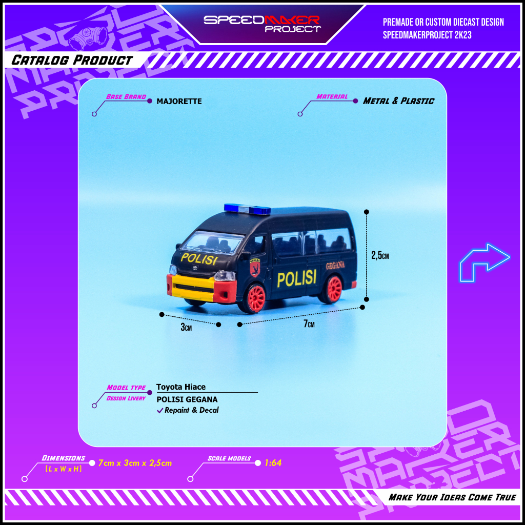 Majorette Custom Toyota Hiace Polisi Gegana Diecast Miniatur Replika Mobil 1:64