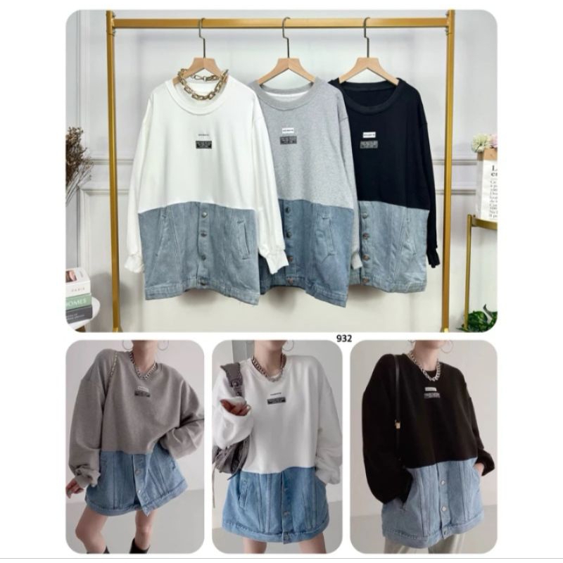 SWEATER KOMBINASI DENIM IMPORT / ATASAN WANITA IMPORT /ATASAN BANGKOK BKK