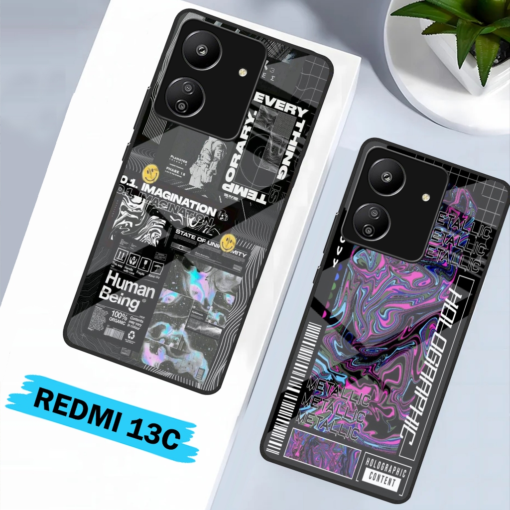 Softcase Glass Redmi 13C [21] Softcase Kaca Aesthetic Redmi 13C - Silikon Glosy Redmi 13C - Case Pro