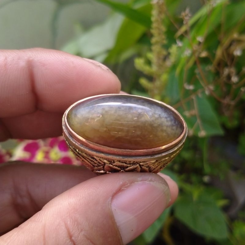 batu cincin akik chalsedgony pandan lumut oli lawas klasik NATURAL 30x16x10mm r 8
