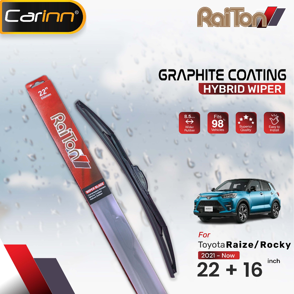 Raiton Wiper Coating Hybrid Sepasang For Toyota Raize/Daihatsu Rocky 2021-Now 22" & 16" -2 Pcs