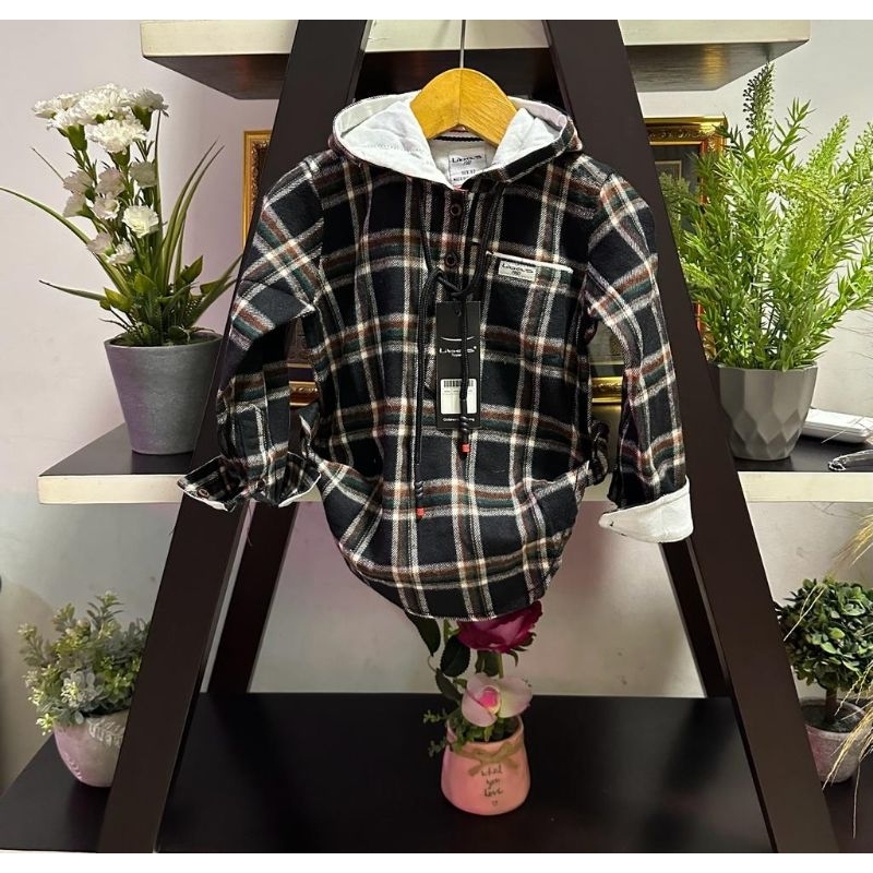 Kurta Hoodie Anak Lengan Panjang Kotak Hitam