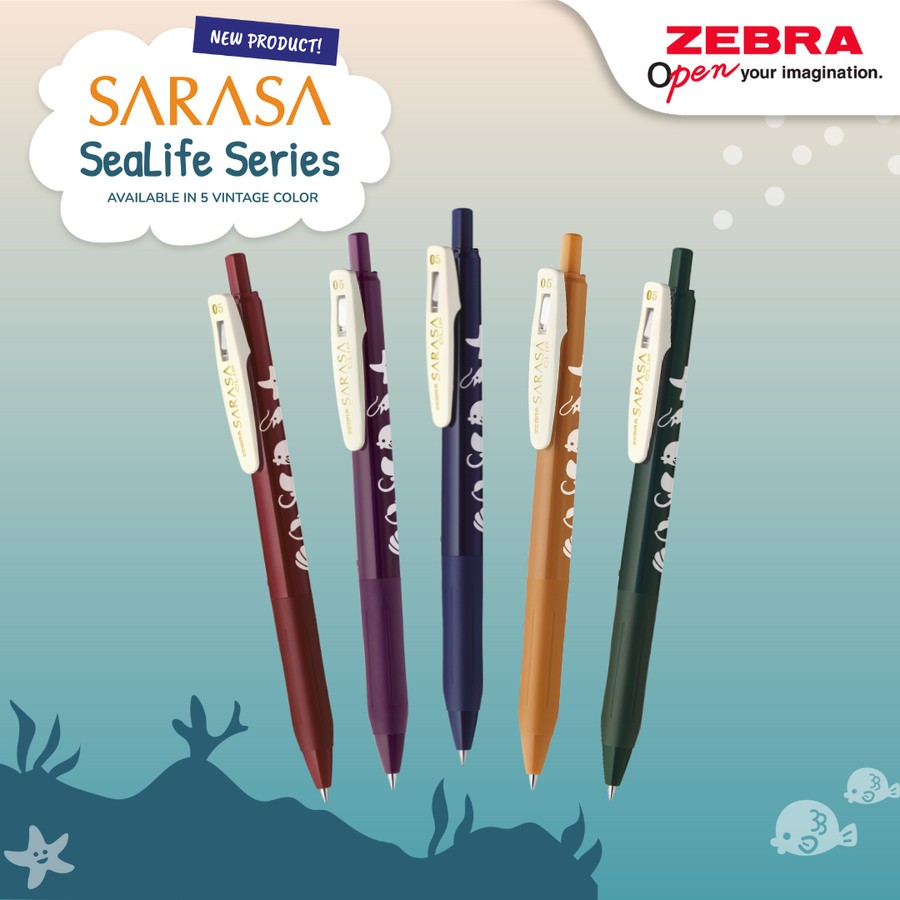 

Asaba Stationery - Bulpen/Pen/Pulpen Warna-Warni Zebra Gel Sarasa Clip 05 Vintage Sealife - Limited Edition