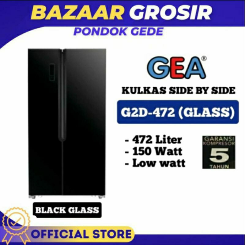 GEA KULKAS SIDE BY SIDE G2D-472 G2D472 BLACK