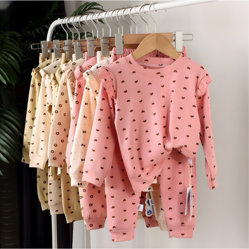 SETELAN ANAK IMPORT/ SETELAN BAJU LENGAN PANJANG ANAK CEWEK ATASAN PEREMPUAN RIB KNIT / SETELAN LENG