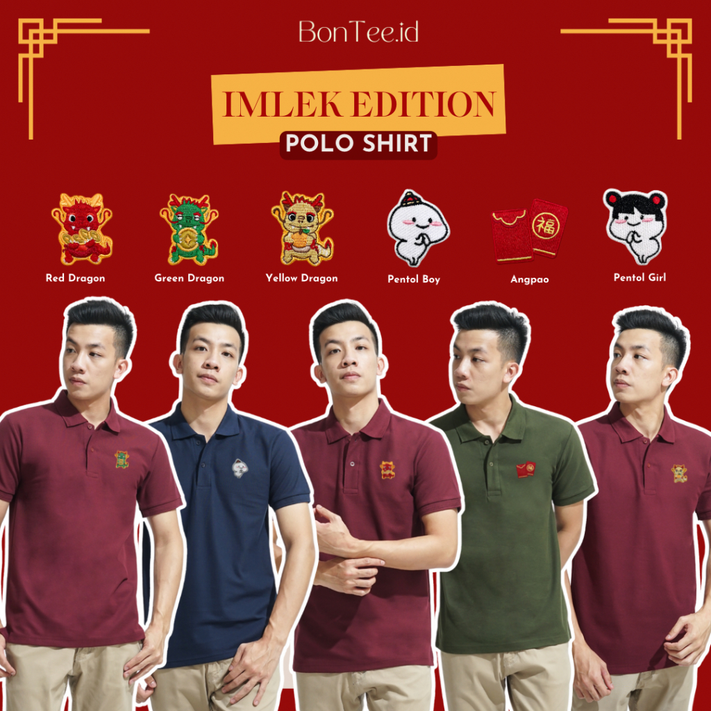 POLO - IMLEK 2024 EDITION - Baju Kaos Kerah Atasan Bordir Patch Motif Chinese New Year Premium - Ber