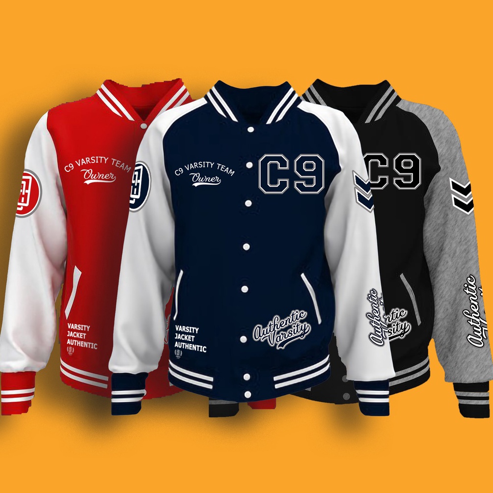 LANGSUNG ATC Jaket Baseball Varsity Kancing Motif Printing Pria KJG