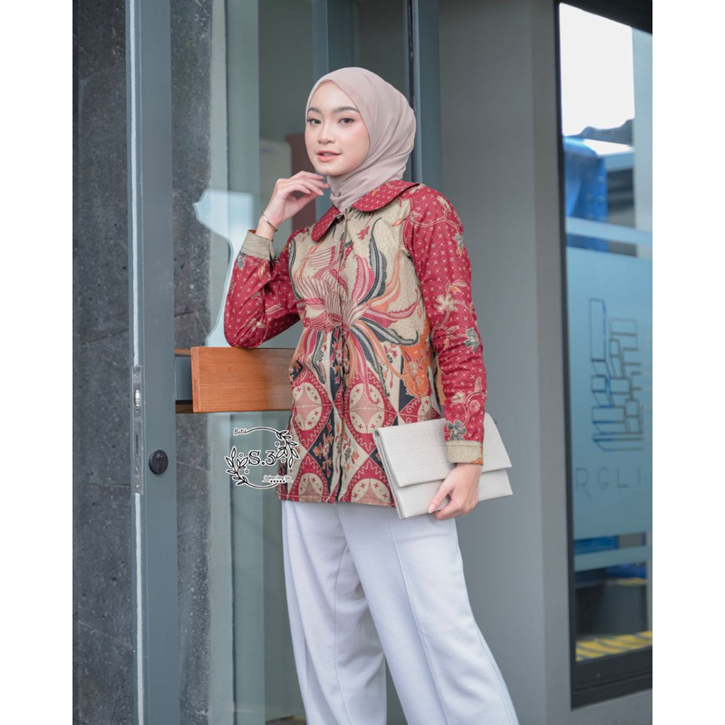 Namira Blouse Batik Wanita Batik Kerja wanita kancing depan