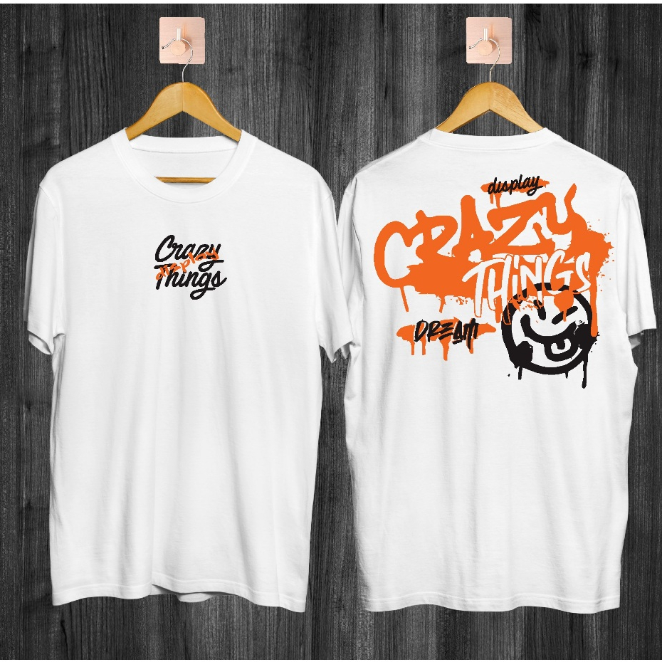 Kaos Tshirt Pria Terbaru Samurai Jepang Crazy Things Warna Putih Distro Lengan Pendek Motif Sablon B