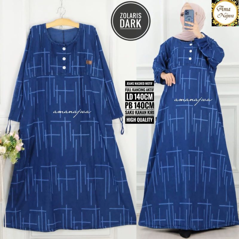 DRESS JEANS JUMBO LD 140 // GAMIS JUMBO // ZOLARIS JUMBO BY AMANAJWA // GAMIS BISA COD