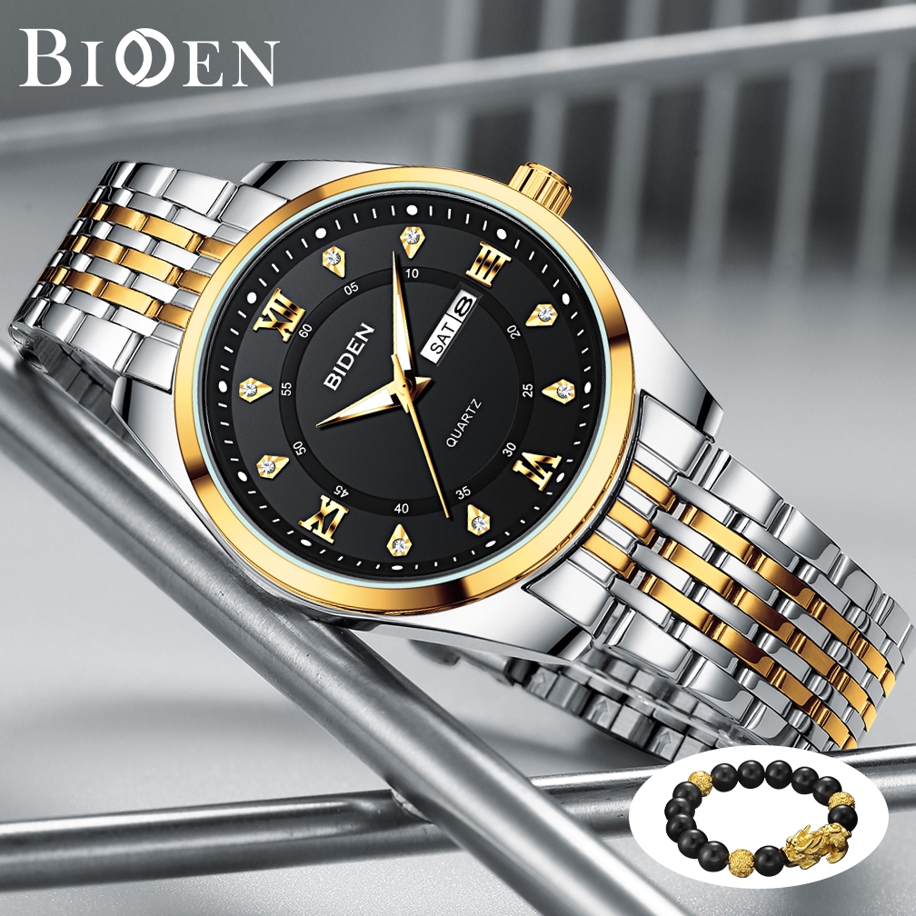 BIDEN Jam Tangan Pria Original Anti Air Tahan Led Luxury Analog Keren Stainless Steel Men Watch Hita