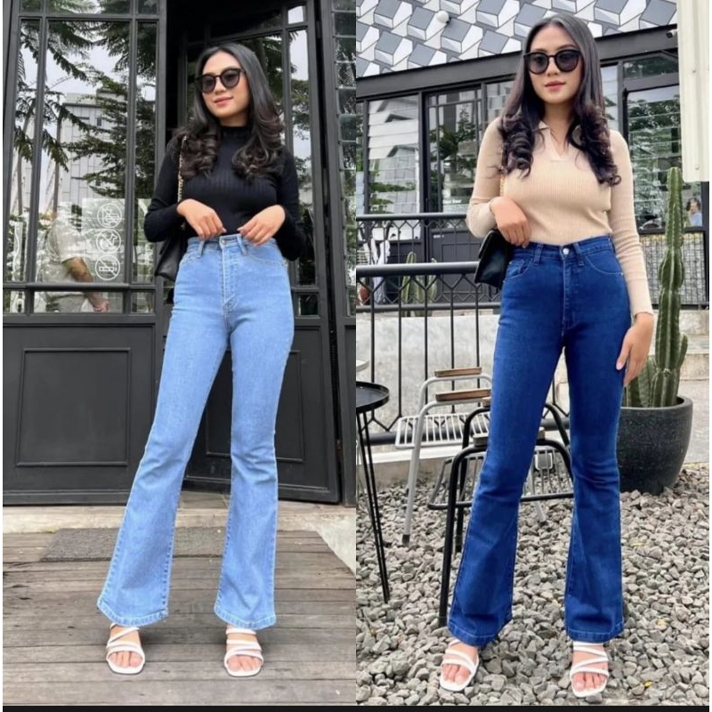 Celana Jeans Highwaist Cutbray Nazoli Flared - Jrans Streetch Premium Quality