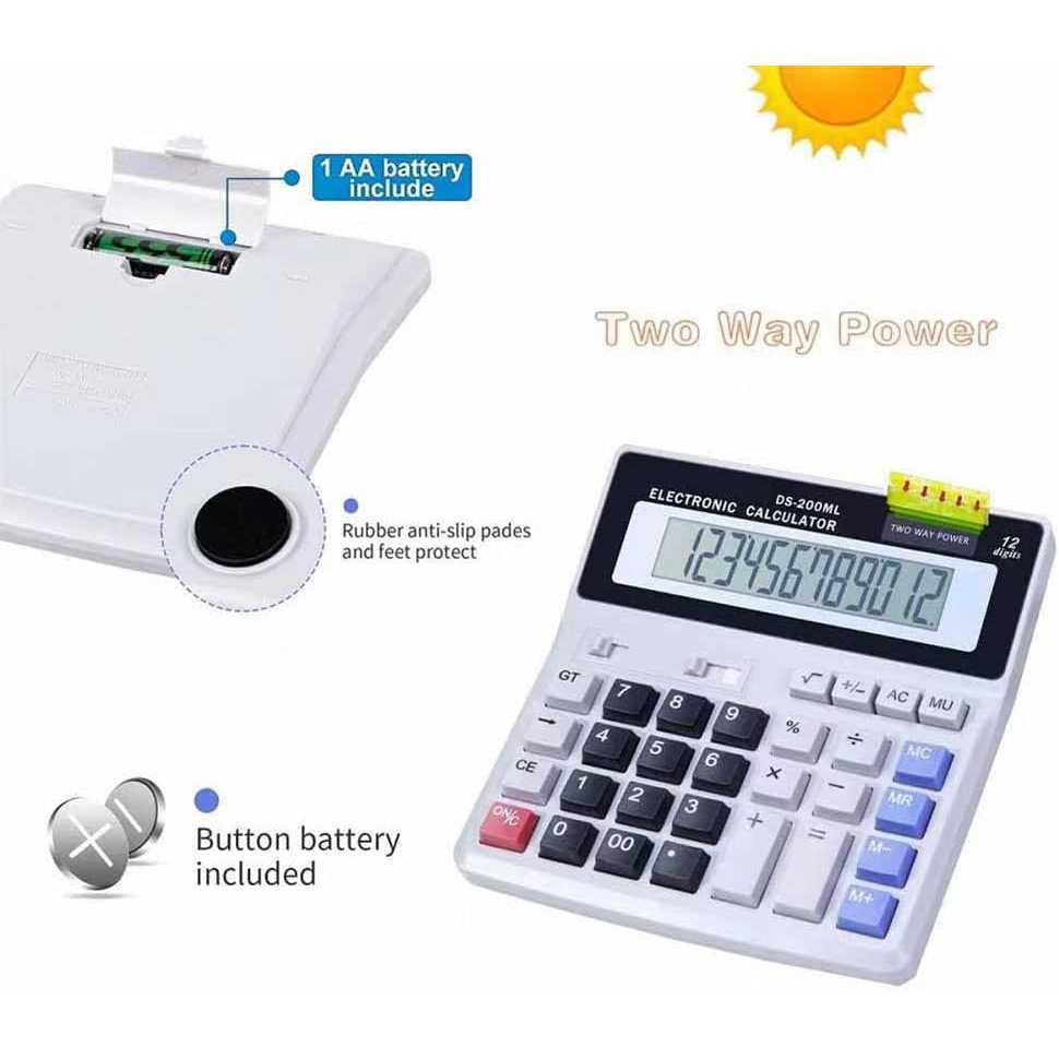 

Kalkulator 12 Digit Large LCD Display Two Way Power Solar DS-200ML