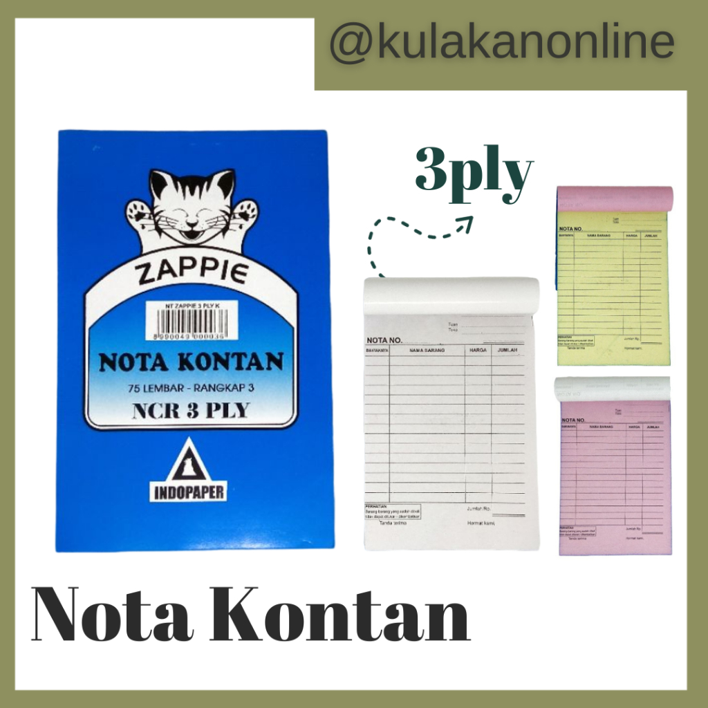 

Nota Kontan Kecil Zappie Indopaper 3 Ply NCR (1 Pak isi 10 Buku)