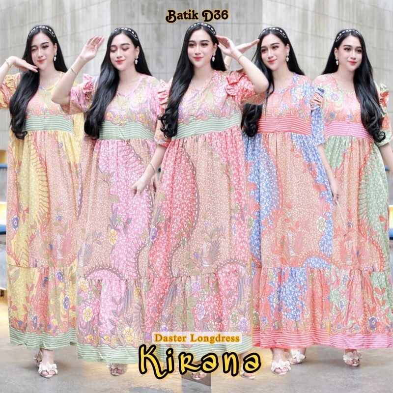 Daster Longdress Kirana baju wanita terbaru dress muslim kece kekinian modern bahan rayon super gamis lengan panjang terbaru motif batik bunga modern js