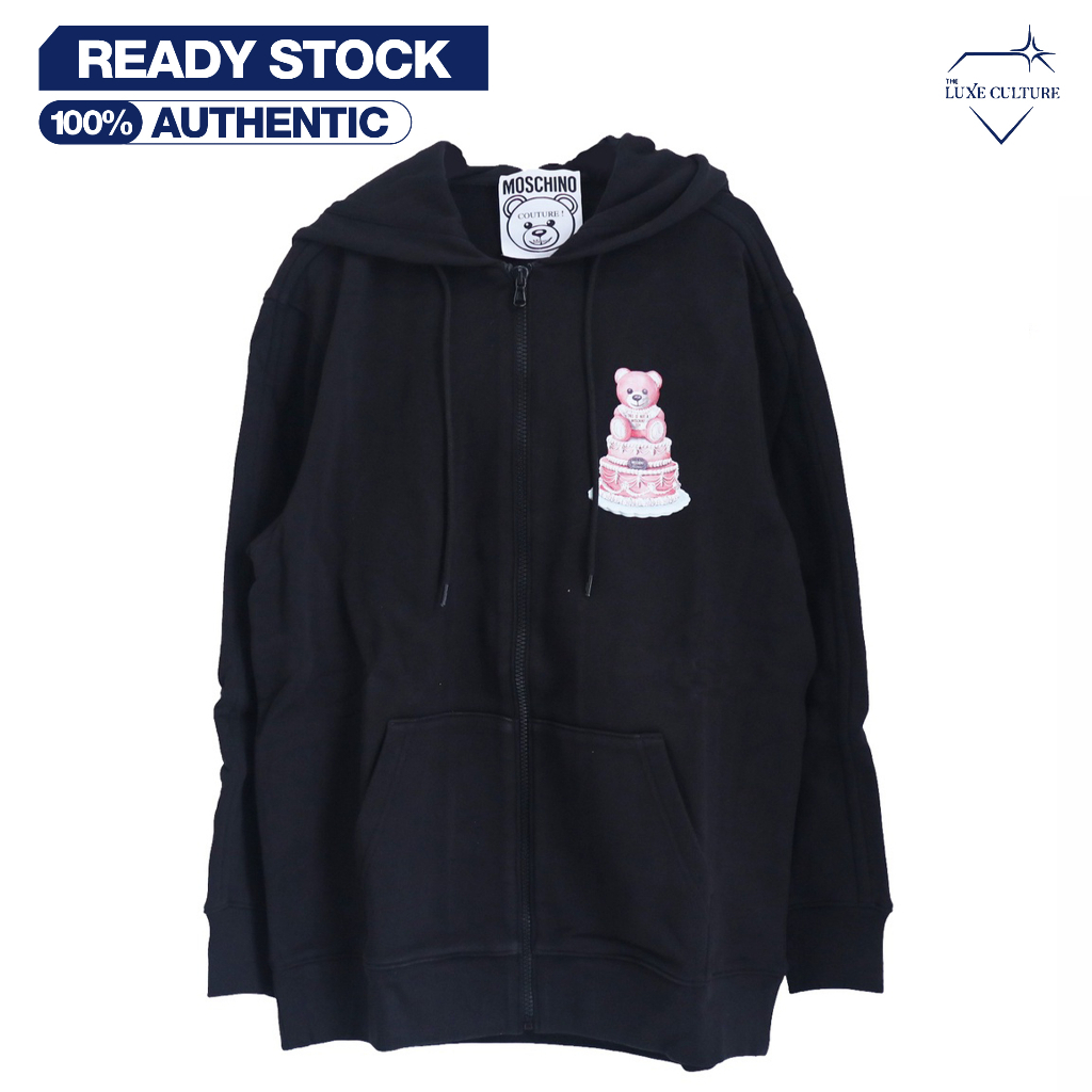 Moschino Bear Logo Cake Black Zipper Hoodie / Hoodie Hitam Pria Branded Original