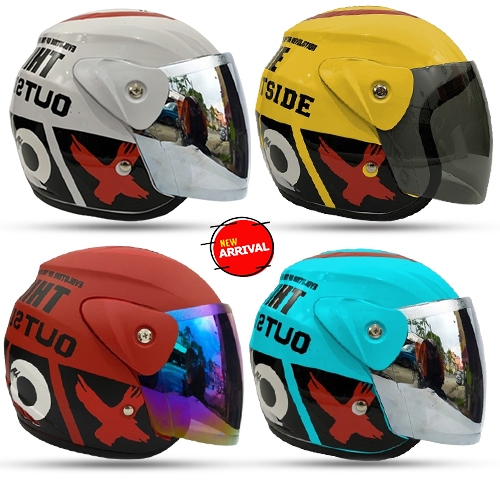 Helm Half Face Dewasa Model Mirip Seperti Helm GM Original Kaca Pelangi Kaca Silver/Helm Half Face D