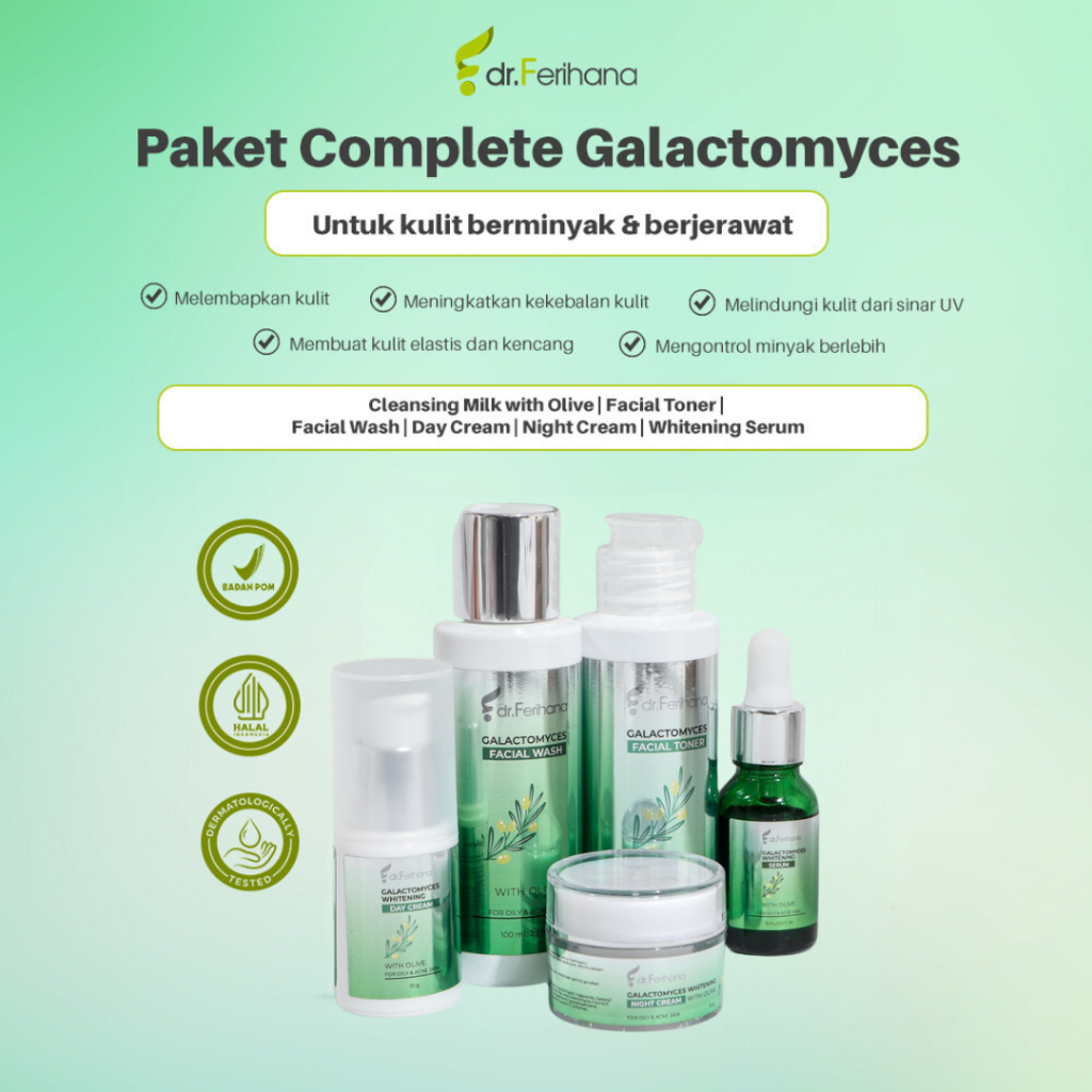 PAKET Galactomyces For OILY to Acne Skin Whitening Series dr. Ferihana A
