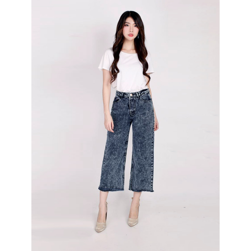 Kulot Jeans Rawis - Jeans Kulot Wanita Boyfriend Biru Muda Celana Panjang