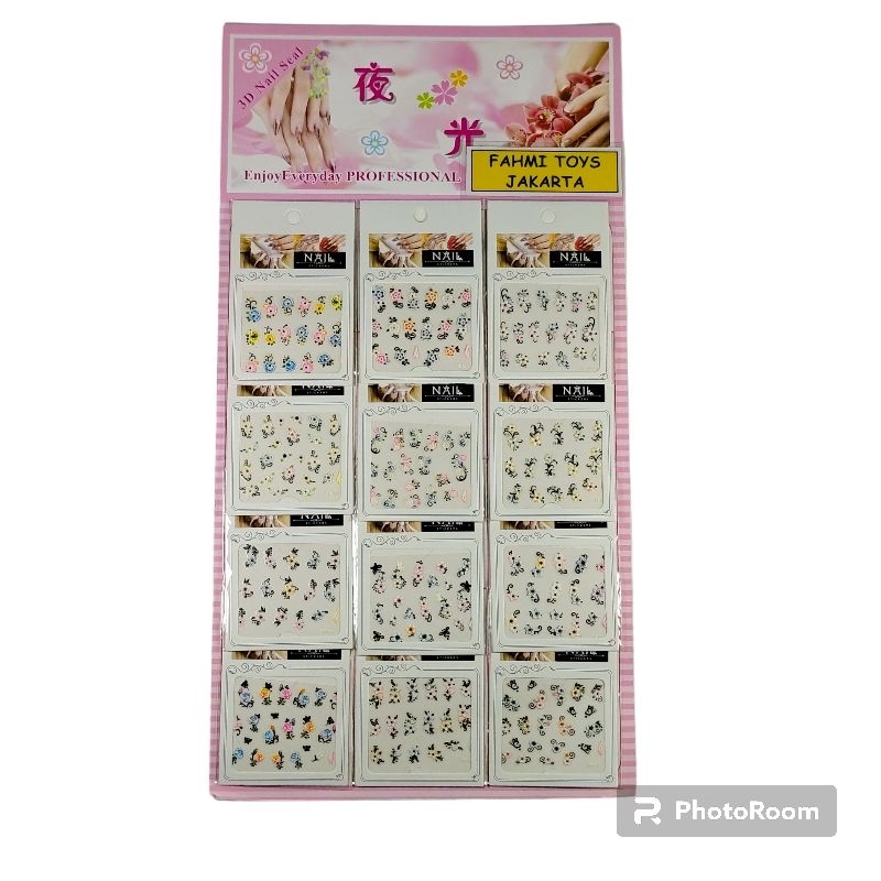 12 pcs sticker kuku 3D nail art seal lembaran fahmi toys