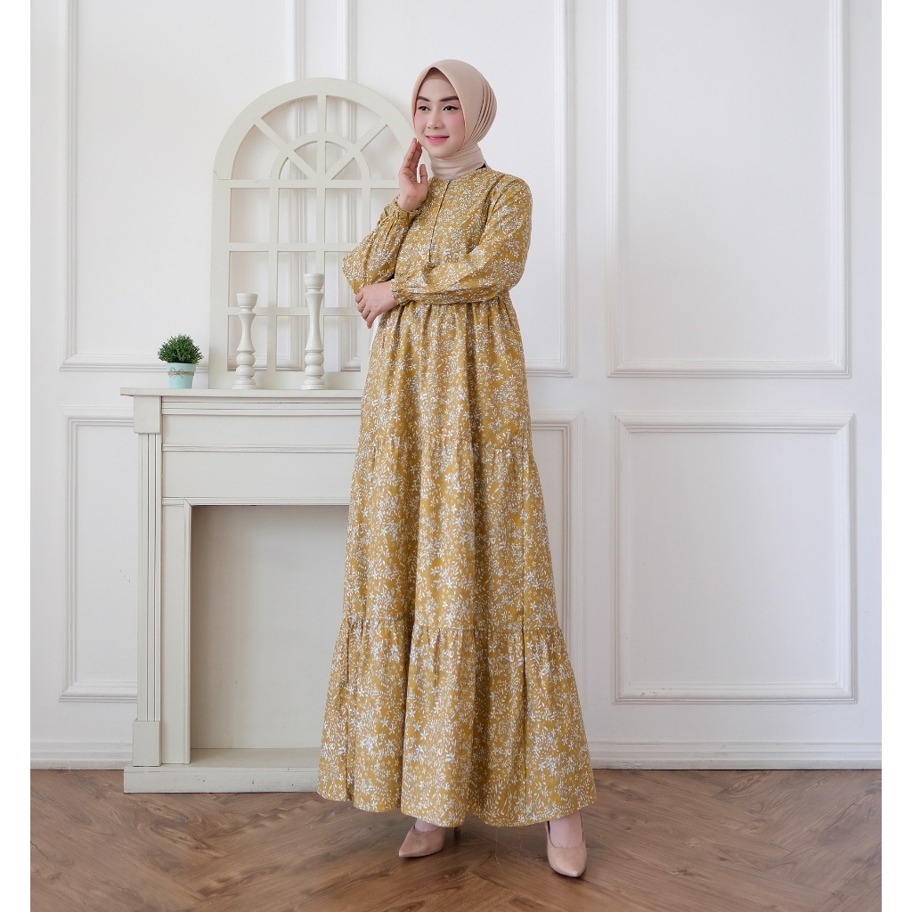 ABA AGENBAJU official DRESS AYU bahan katun apel - homey - gamis wanita busui - gamis muslim wanita-AYU 8 KUNING