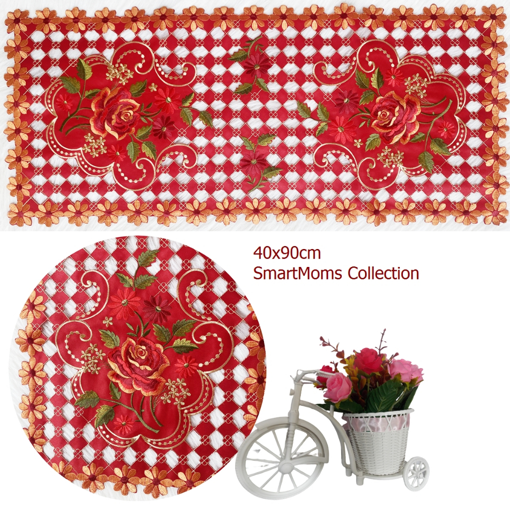 TAPLAK MEJA TAMU BORDIR KERANCANG / TAPLAK MEJA TAMU SHABBY CHIC / TAPLAK MEJA TAMU IMPORT MERAH MUR