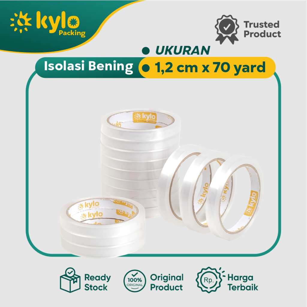 

☀️Kylo Packing☀️Lakban Bening Uk:12mmx70yard Solasi Plakban Lengket 1.2cmx70y Isolasi 1/2inch Tebal Kuat Kualitas Bagus Perekat Transparan Premium Murah
