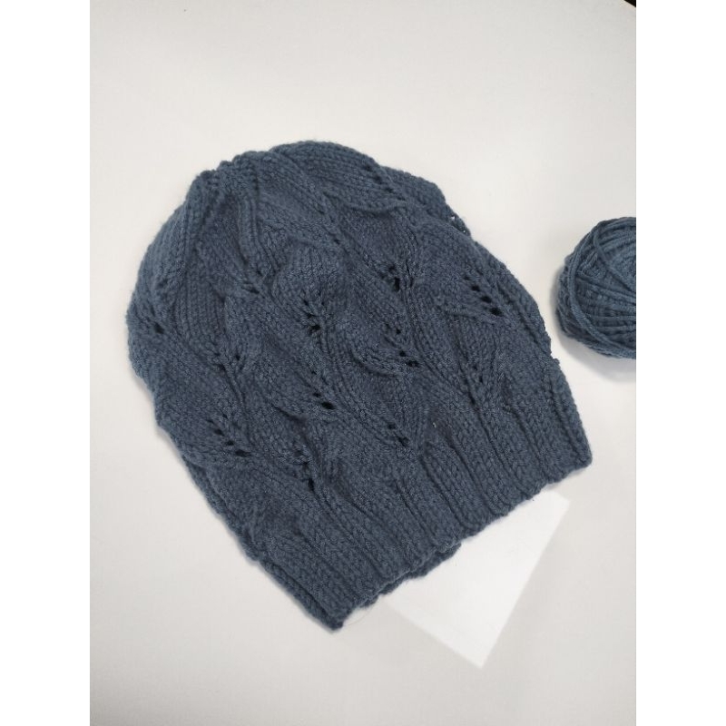leafy Beanie hat / topi rajut knitting dewasa